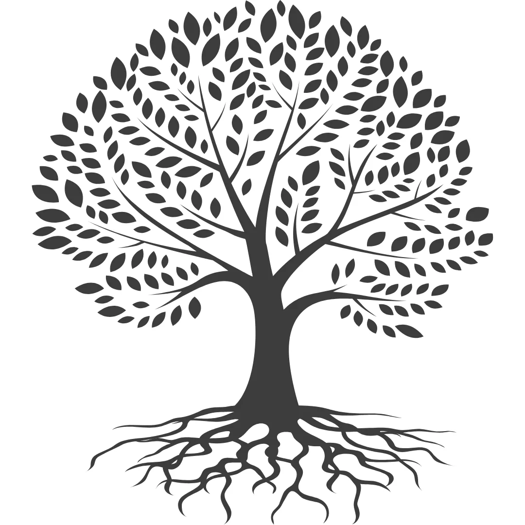 Illustration eines Baumes mit weit verzweigten Wurzeln