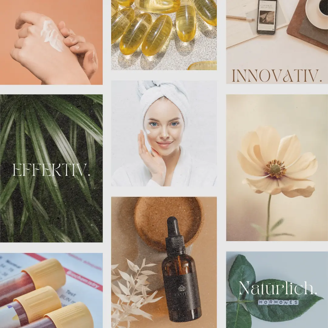 Collage mit den Worten innovativ, effektiv und natürlich