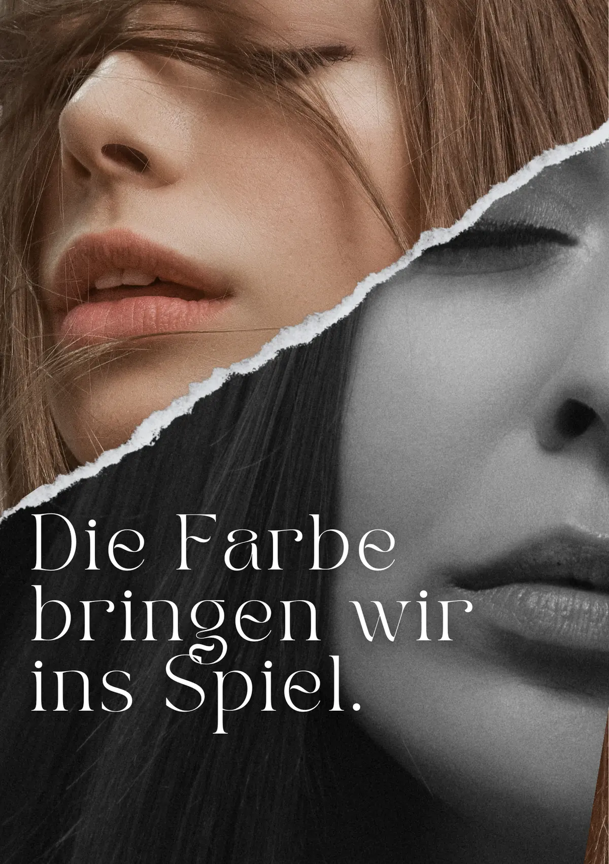 Porträt einer Frau, halb in Farbe, halb in Schwarzweiß