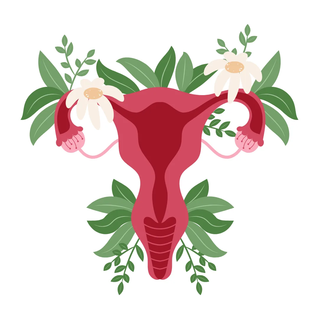 Illustration einer Gebärmutter mit Blüten